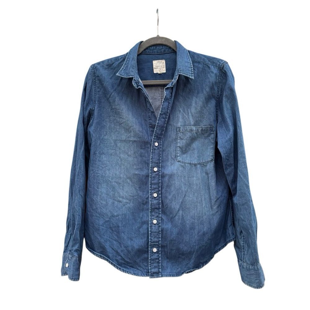 Stonefield Women's V Neck Button Up Classic Shirt 100% Cotton Blue Size Large